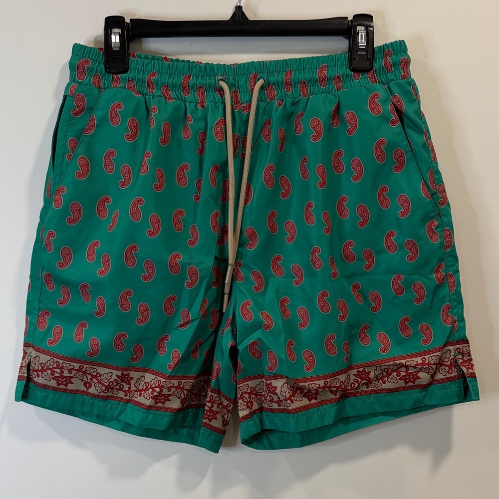 Green Paisley Flat Front Men’s Shorts
